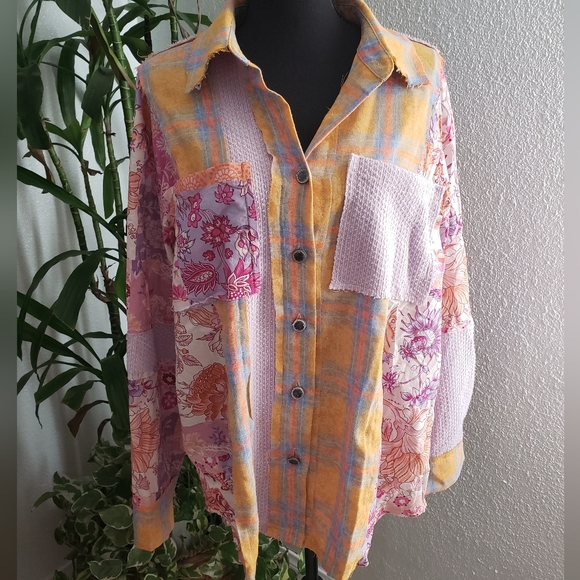POL Multicolor Patchwork Plaid Shirt Size M - Picture 1 of 10